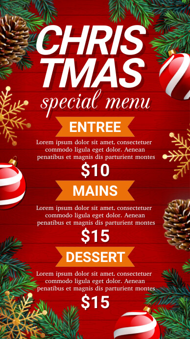 christmas menu, menu, new year menu Digital Display (9:16) template