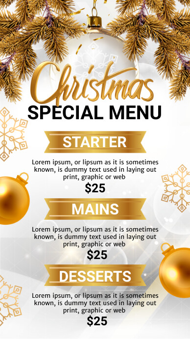 christmas menu, new year menu, menu Digital Display (9:16) template