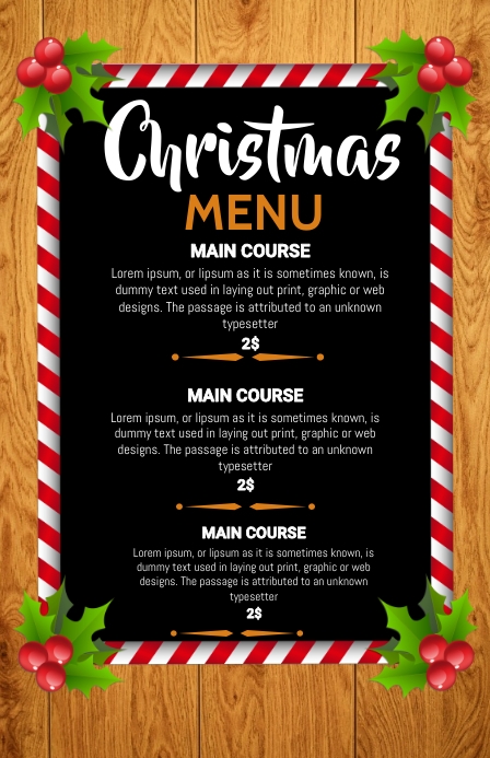 Christmas menu,Christmas Half Page Wide template