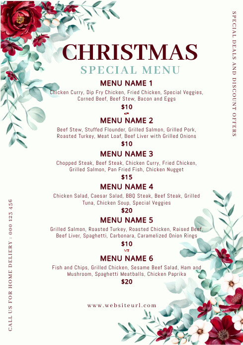 Christmas menu,menu A4 template