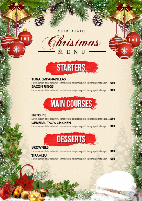 christmas menu a4 template