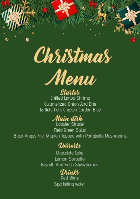 Christmas menu card list party A5 template