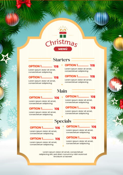 christmas menu A3 template