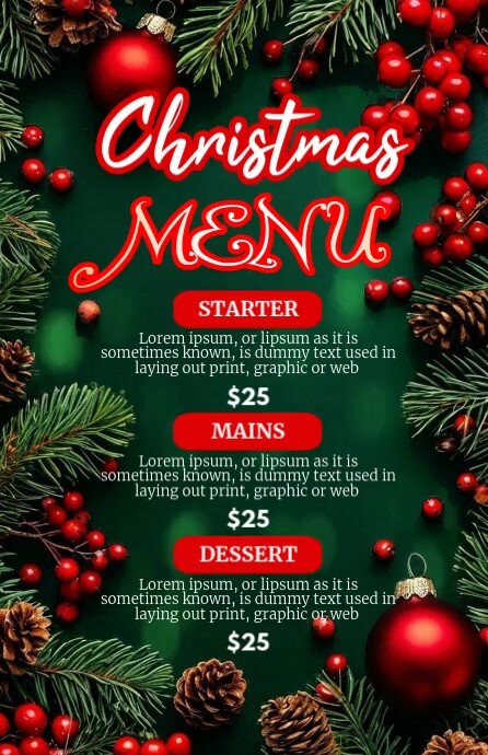 christmas menu Half Page Wide template