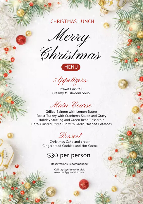White Christmas Lunch Menu A4 Template | PosterMyWall