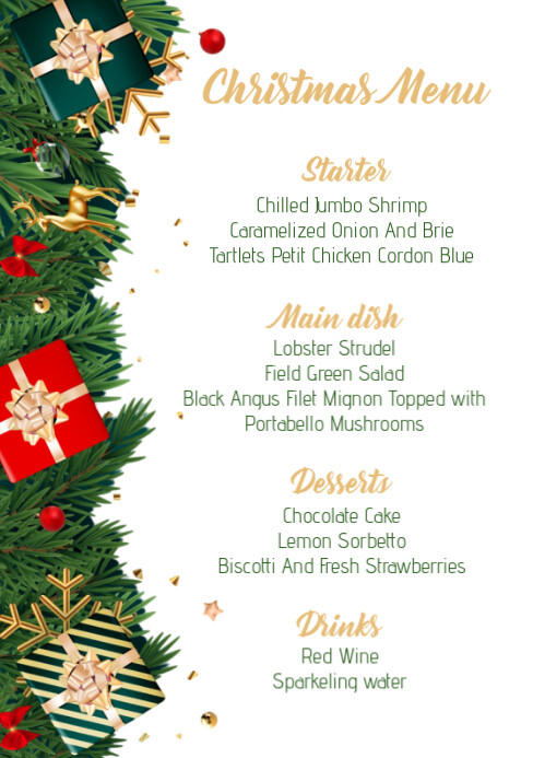 Christmas menu food list for party A5 template