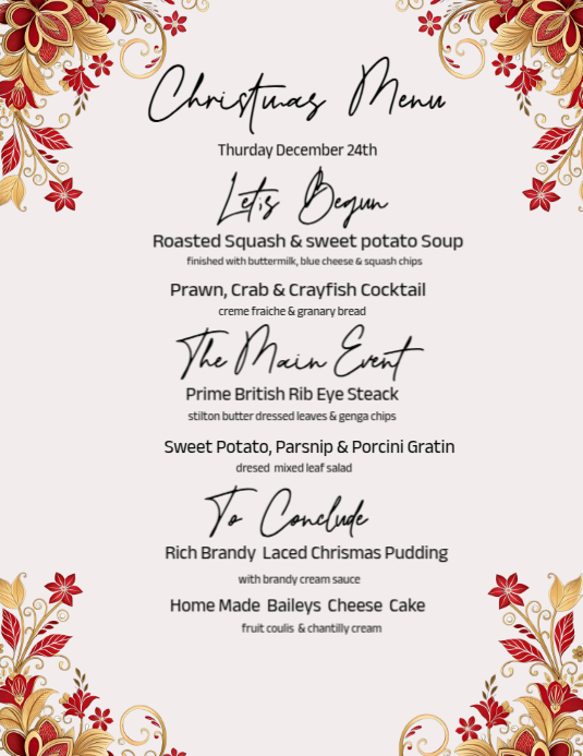 Festive Menu. Example Christmas menu Holiday menu Festive menu Template | PosterMyWall