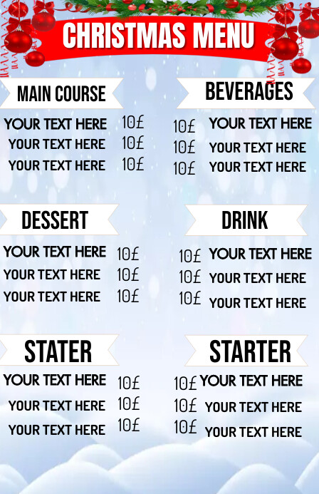 Christmas menu list design template Tabloid