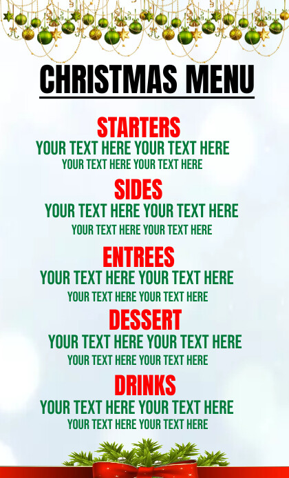 Christmas menu list design template US Legal
