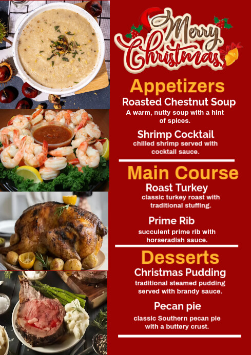 Christmas menu list flyer design A4 template