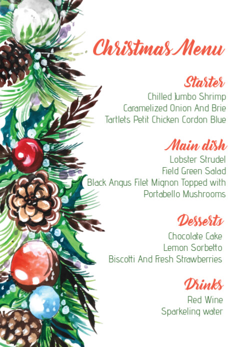 Christmas menu list for party A5 template