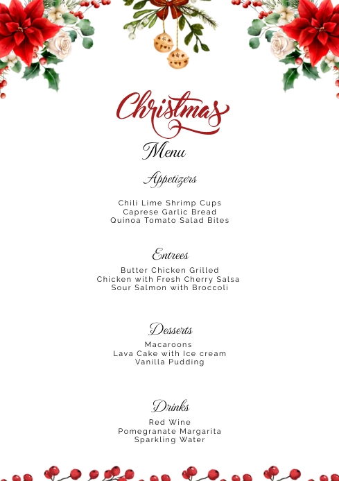 christmas menu template editable free | PosterMyWall
