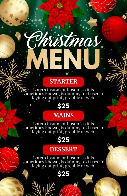 christmas menu video, menu, new year menu Halv side bred template