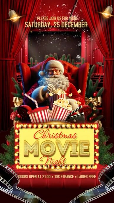 Christmas Movie Night Ecrã digital (9:16) template