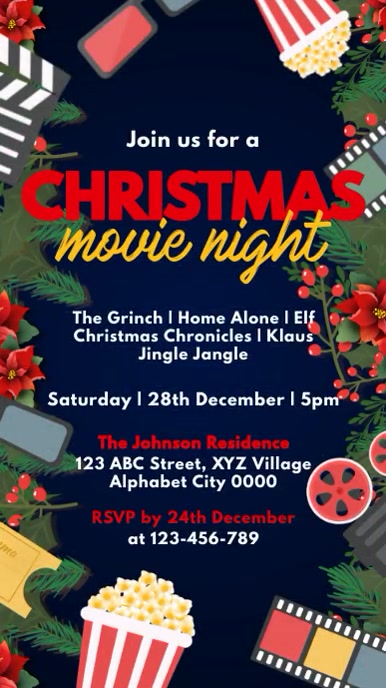 Christmas Movie Night Invitation Instagram-verhaal template