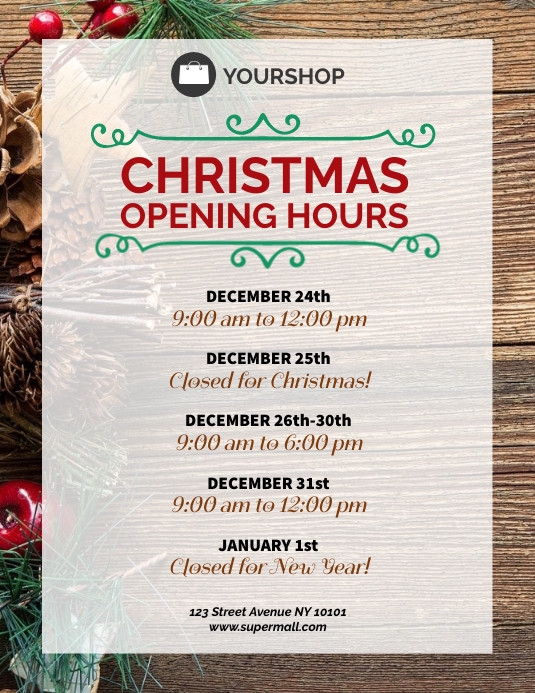 Christmas open hours shop sign Template PosterMyWall