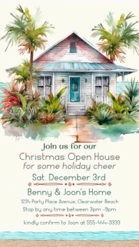 Christmas Open House Invitation with Tropical เรื่องราวบน Instagram template