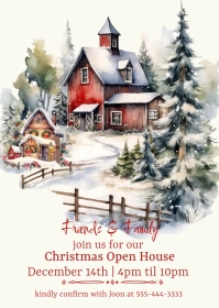 Christmas Open House Party Invitation A6 template