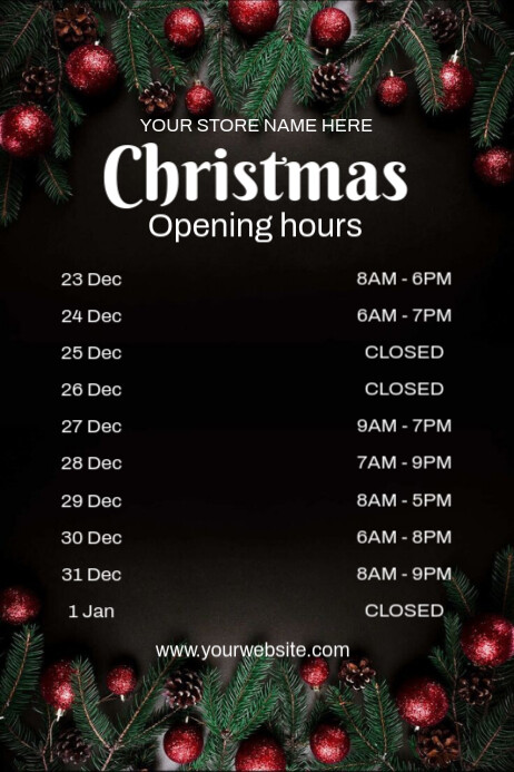 Christmas Opening Hours Cartaz template