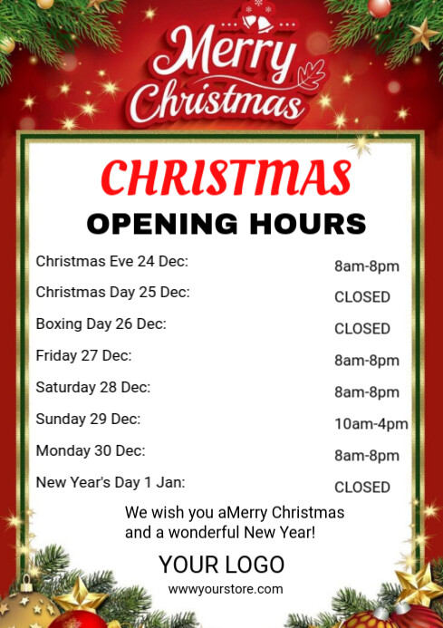 Opening Hours Box Christmas opening hours Template | PosterMyWall
