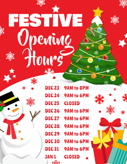 Copy of Red & White Opening Hours Christmas Flyer PosterMyWall