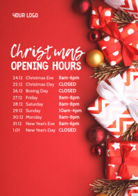 Christmas Opening Times Hours Poster Flyer Ad A4 template