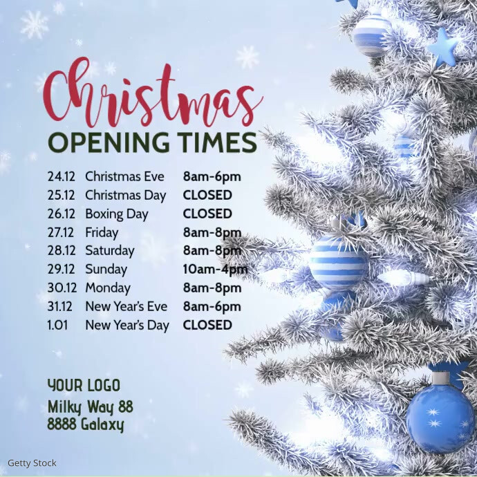 Christmas Opening Times Hours video Square Ad Quadrat (1:1) template