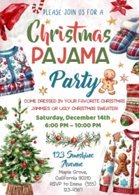 Christmas Pajama Invitations A6 template