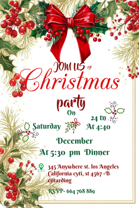 Christmas party , dinner invitation celebration temple flayer editablet ...