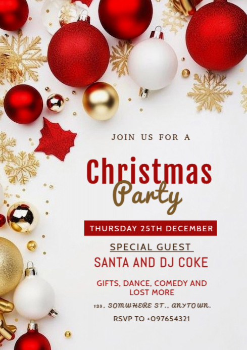 White Christmas Party A4 Template | PosterMyWall