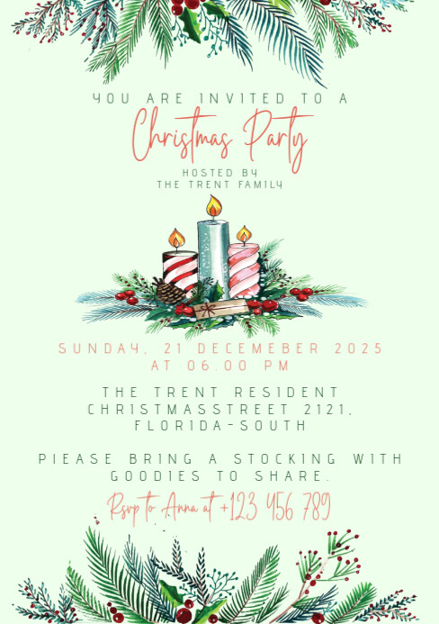 Christmas party greenery candle invitation Template | PosterMyWall