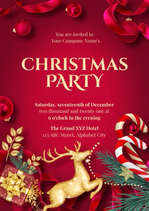 Sample Holiday Invite Christmas Party Invitation A4 Template | PosterMyWall