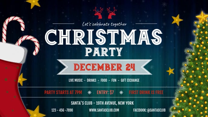 Christmas Party Invitation Facebook Cover Video Film w tle na Facebooka (16:9) template