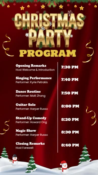 Christmas Party Program Flow Template | PosterMyWall