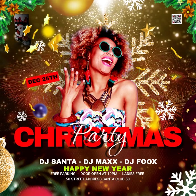 christmas party video flyer Persegi (1:1) template