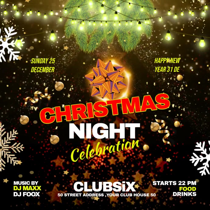 christmas party video flyer 方形(1:1) template