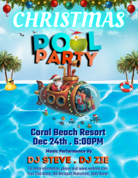 Christmas Pool Party Invitation Flyer template