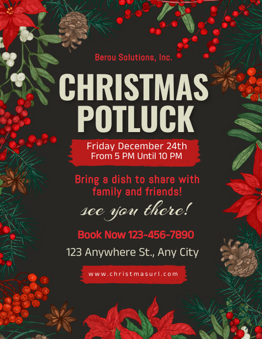 Christmas potluck, christmas dinner,party Template | PosterMyWall