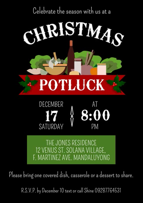 Potluck Invite Example Christmas Potluck Invitation Template | PosterMyWall