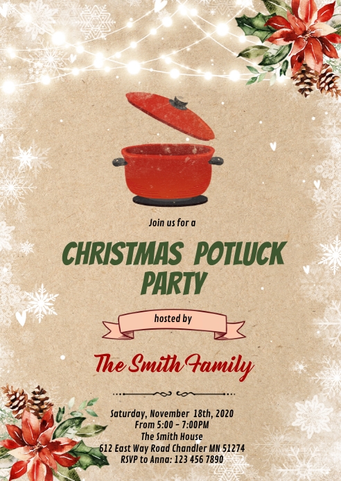 Christmas potluck invitation Template | PosterMyWall