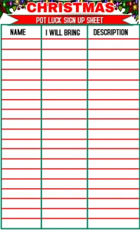 Christmas potluck sign up sheet design US Legal template