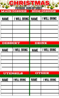 Christmas potluck sign up sheet design US Legal template