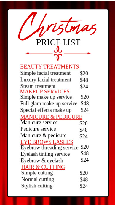 Christmas price list Instagram Story template
