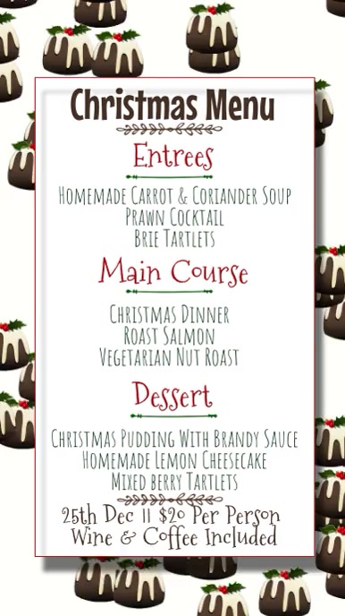 Christmas Pudding Menu Signage Template | PosterMyWall