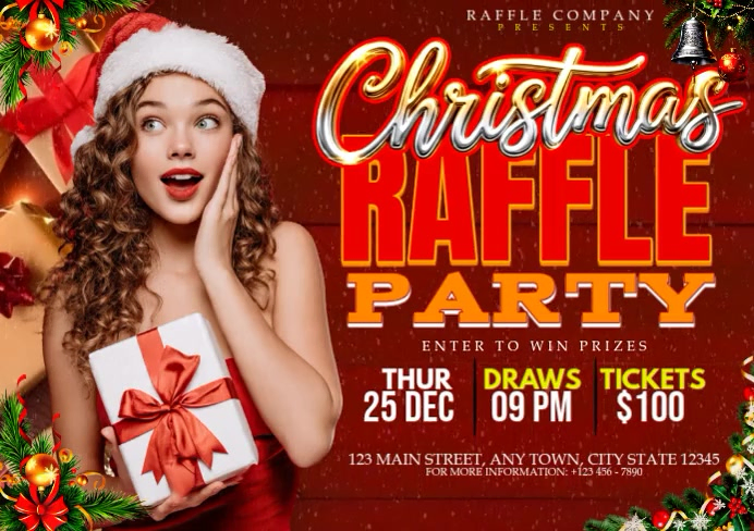 Red Christmas Raffle Party A4 Template | PosterMyWall