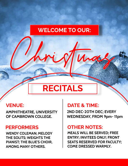 CHRISTMAS RECITAL INVITATION POSTERS Template PosterMyWall