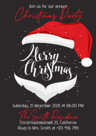 Christmas Red Hat Party Invitation | Festive Holiday Celebration on Black Background A5 template