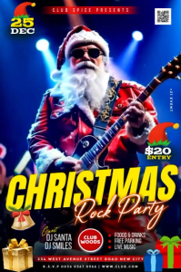 Blauw Christmas Rock Party Poster Template