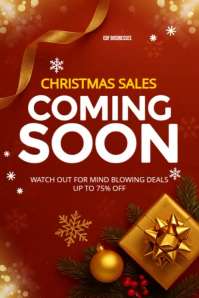 Christmas Sale Coming Soon Flyer Template | Festive Holiday Discount Promotion Design Poster
