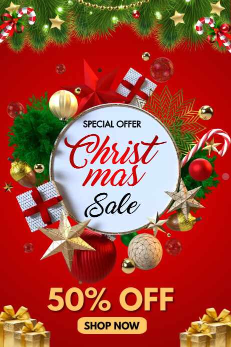 Red Christmas Sale Posters Template